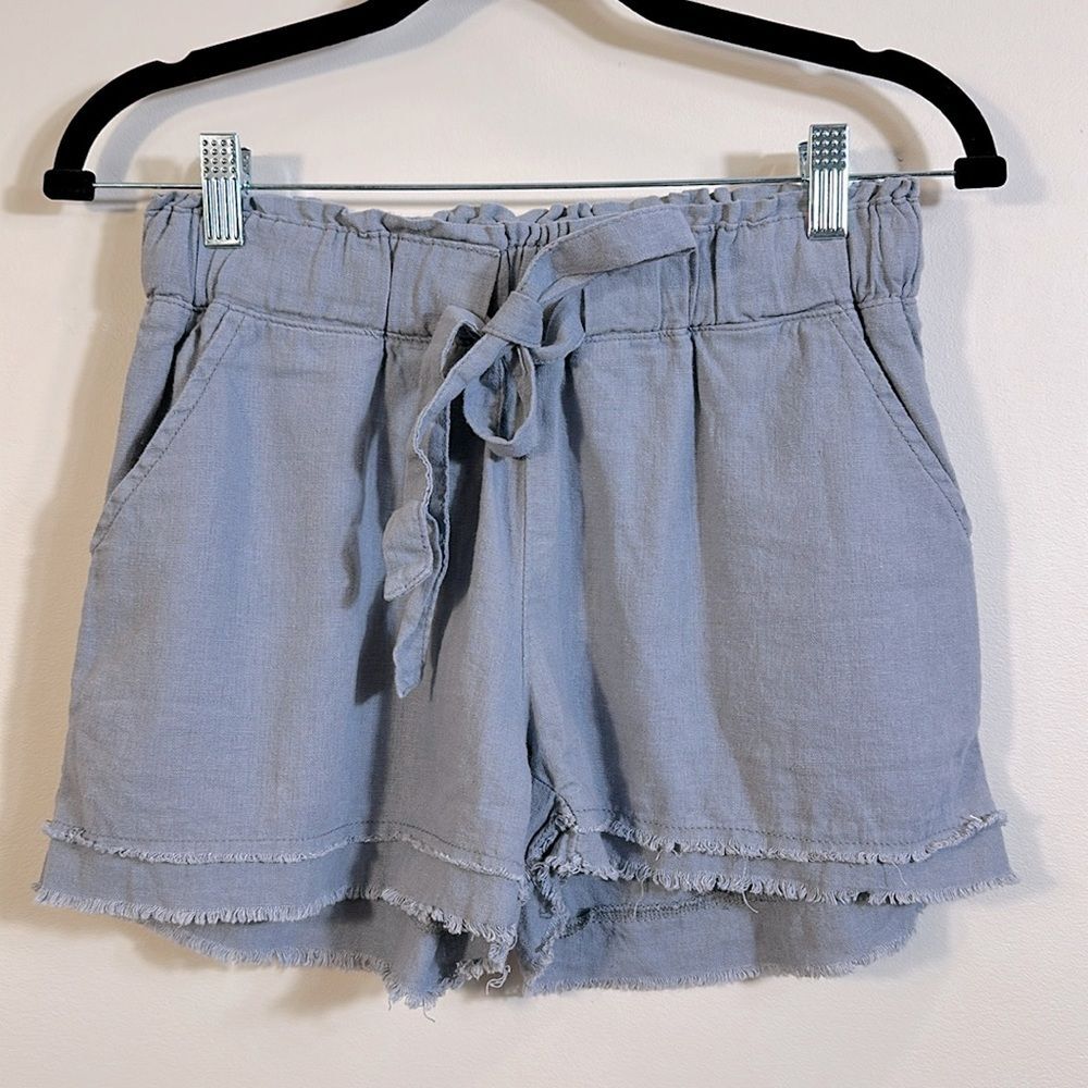 Rewash Women Blue Trooper Femme Utility Linen High Rise Cut Off Shorts Small
